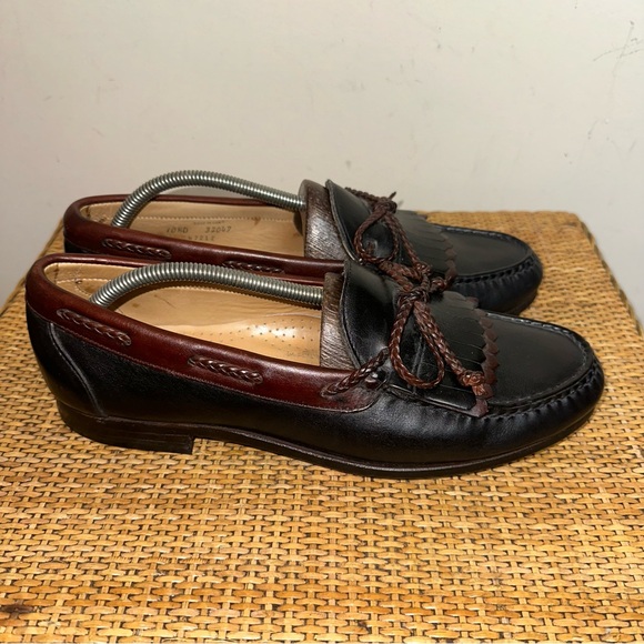 Allen Edmonds Loafers Woodstock 10.5D Slip On Kiltie Tassel 2 Tone Black Brown - Picture 3 of 11